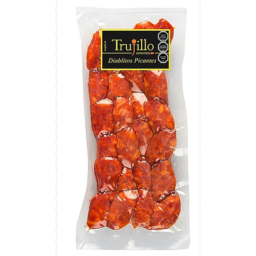 Diablitos de Trujillo que son elaborados siguiendo la auténtica receta riojana añadiendo pimienta, con condimentos 100% importados de España.