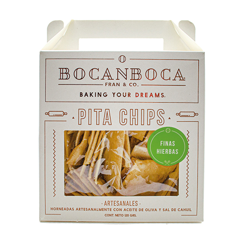 Pita chips Finas Hierbas bocanboca, ideales para aperitivo.