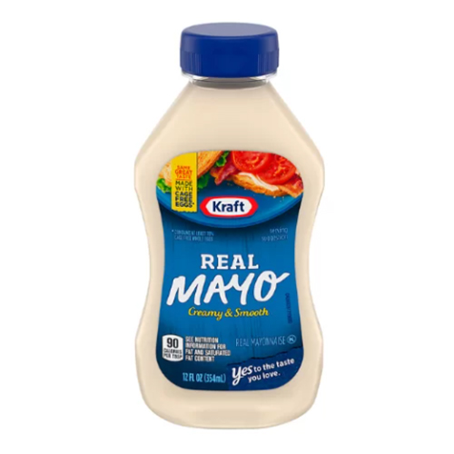 Mayonesa Kraft. Es una mayonesa cremosa y de sabor clásico que viene en un frasco de 315 g. Está elaborada con ingredientes de calidad