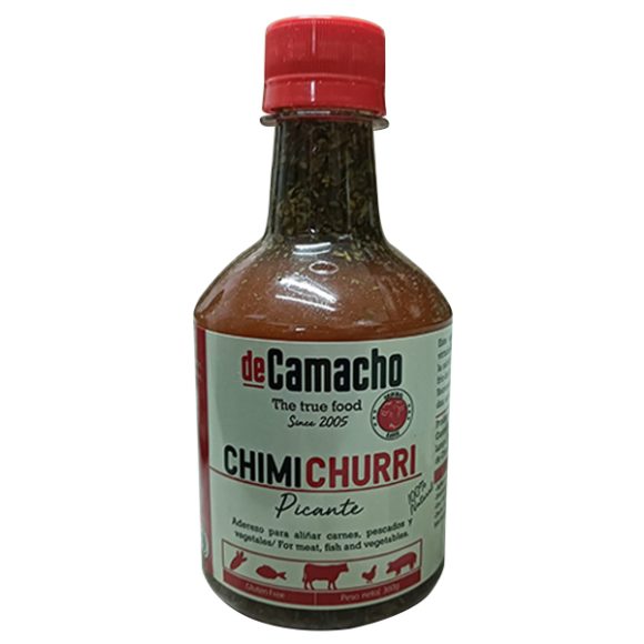 Chimichurri Picante de Camacho es un aderezo natural argentino para carnes que se puede usar para marinar, adobar ensaladas.