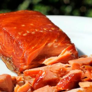 Trucha ahumada porcionada con piel, 1 porción